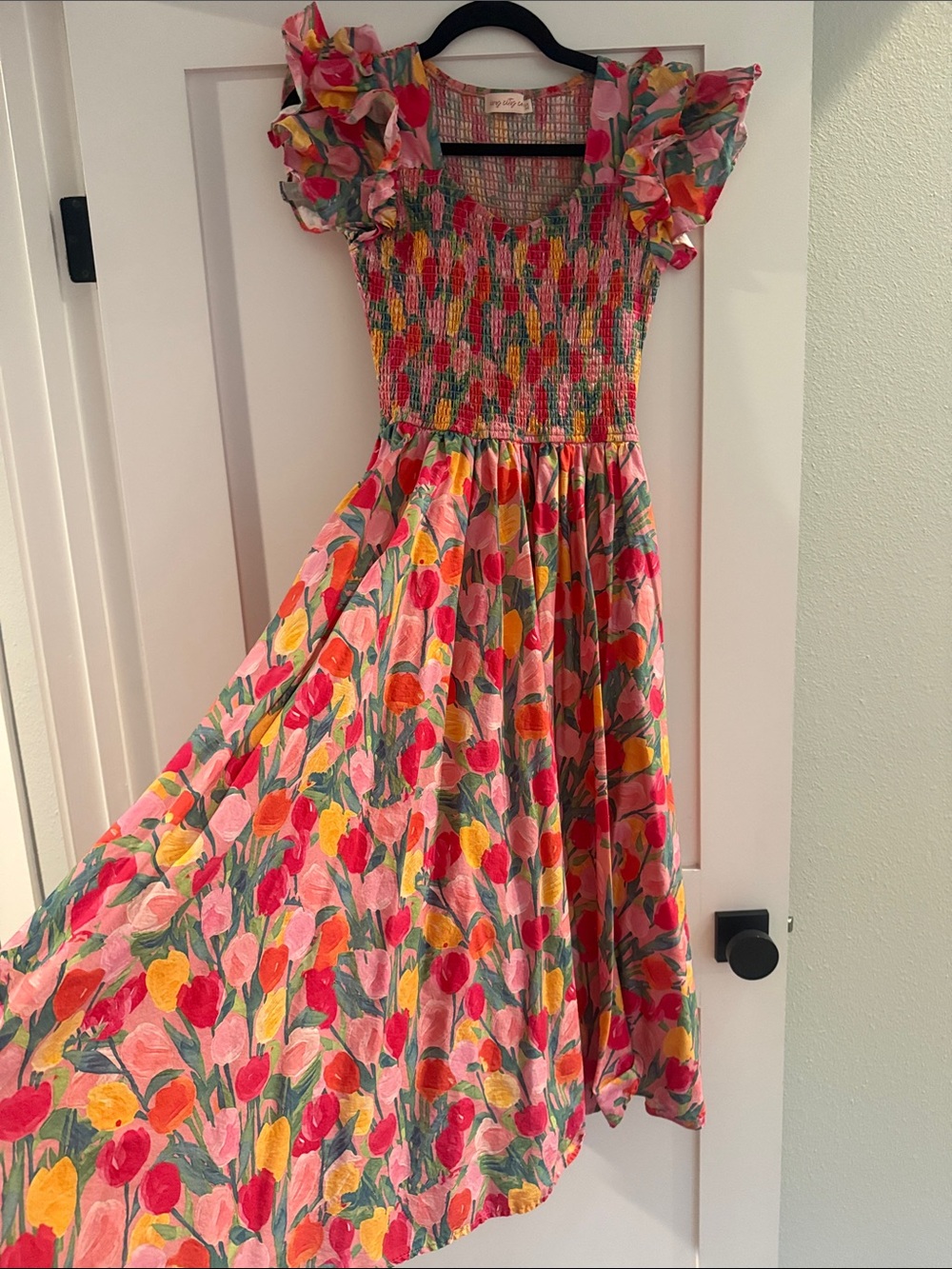 Ivy City Co Pink Floral Smocked Dress with Ruffle Sleeves - Picture 4 of 4